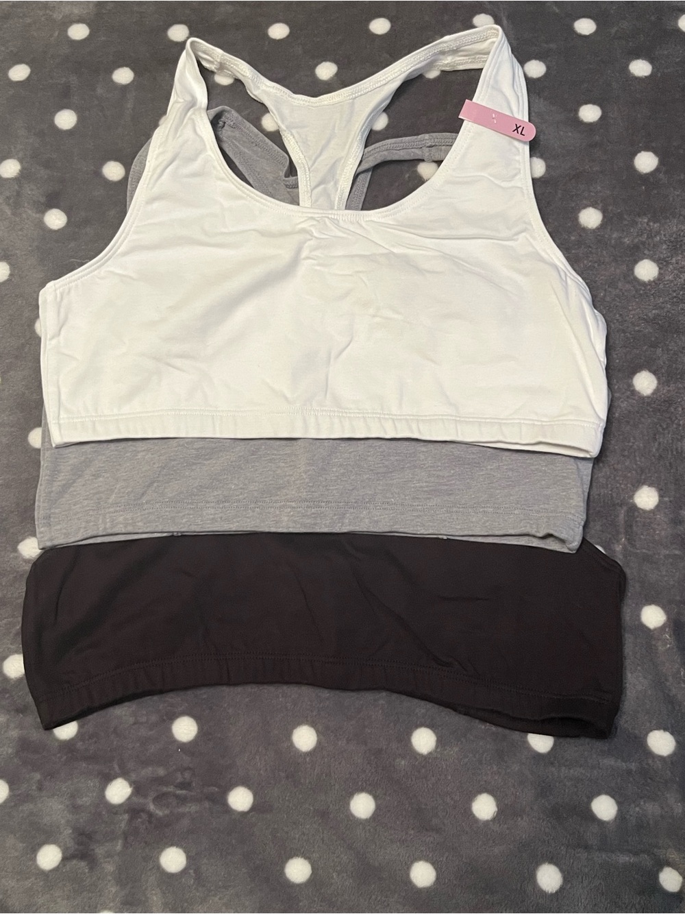 Women’s Racerback Layering Bralette - White, Gray & Black, XL. Set of 3.